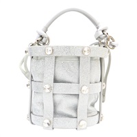 銀色 水鑽 皮革 水桶包 兩用包【Salvatore Ferragamo 菲拉格慕】