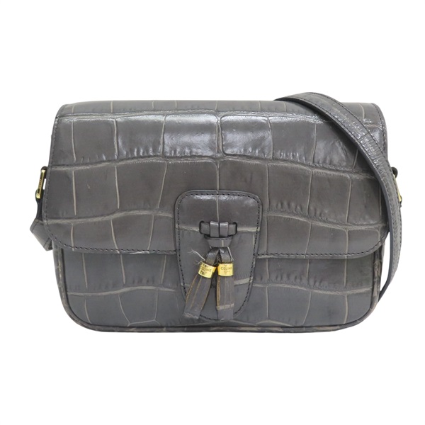 灰色牛皮 鱷魚皮壓紋 Tassels  肩背包【CELINE 賽琳】