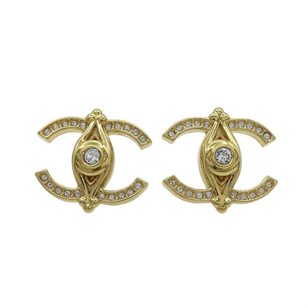 金色鍍金 雙C水晶 耳環【CHANEL 香奈兒】 ABB414