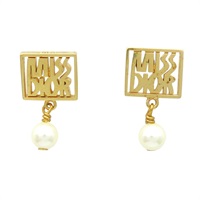 金色鍍金 方形 珍珠垂墜 miss dior 針式耳環【Dior 迪奧】 E3559WOMRS
