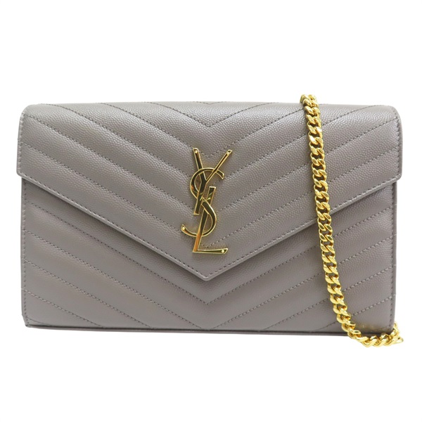 灰色 牛皮 鍊帶 肩背包【SAINT LAURENT 聖羅蘭】 377828