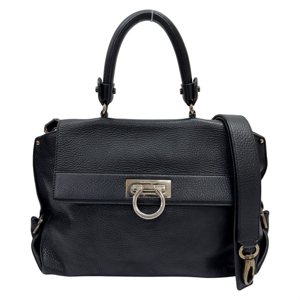 黑色 皮革 Gancini Sofia 兩用包【Salvatore Ferragamo 菲拉格慕】 BW21 A896 BW21 A896