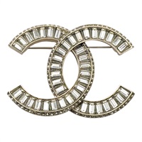 金色鍍金 大雙C水鑽 broach 胸針【CHANEL 香奈兒】