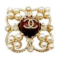金色鍍金 珍珠 水鑽  broach 胸針【CHANEL 香奈兒】