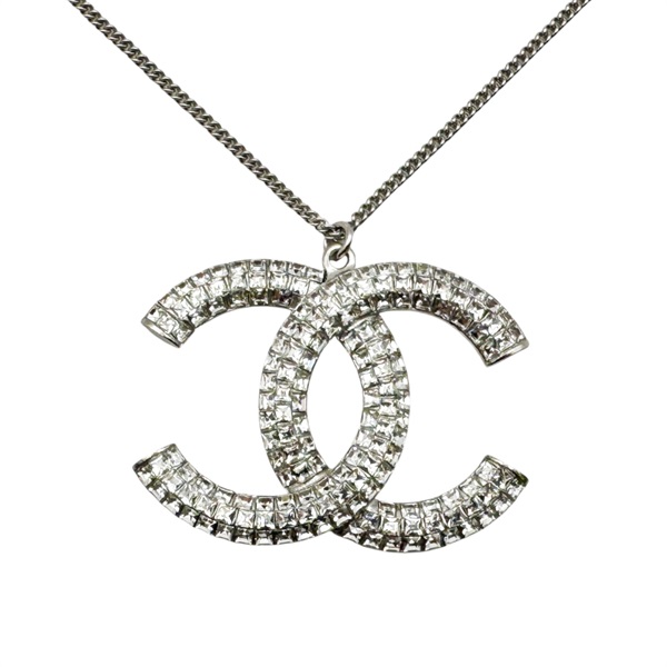 銀色鍍金 大雙C水鑽 necklace 項鍊【CHANEL 香奈兒】