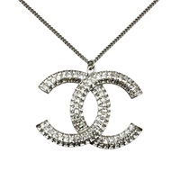 銀色鍍金 大雙C水鑽 necklace 項鍊【CHANEL 香奈兒】