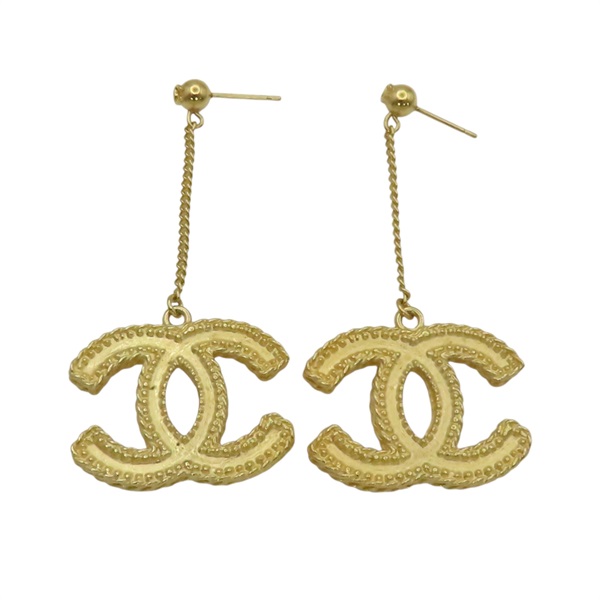 金色金屬 大雙C 墜飾 長鍊 耳環【CHANEL 香奈兒】