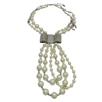 水晶蝴蝶結 墜飾 珍珠項鍊【CHANEL 香奈兒】