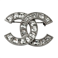 銀色鍍金 雙C水晶 胸針【CHANEL 香奈兒】