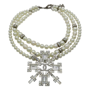 方塊水晶 雙C 珍珠 項鍊【CHANEL 香奈兒】