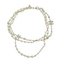 白色圓珠 銀色漆面雙C 項鍊【CHANEL 香奈兒】