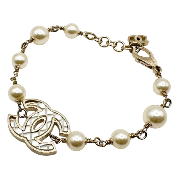 金色鍍金 雙C 珍珠 手環 手鍊【CHANEL 香奈兒】