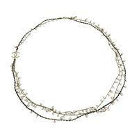 白色圓珠 雙C水晶 皮革鍊帶 項鍊【CHANEL 香奈兒】