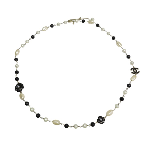 黑色 漆面山茶花 珍珠 項鍊【CHANEL 香奈兒】