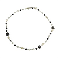 黑色 漆面山茶花 珍珠 項鍊【CHANEL 香奈兒】