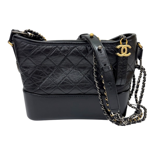 黑色 菱格紋 牛革 Gabrielle 流浪包 鍊帶 肩背包【CHANEL 香奈兒】 A91810