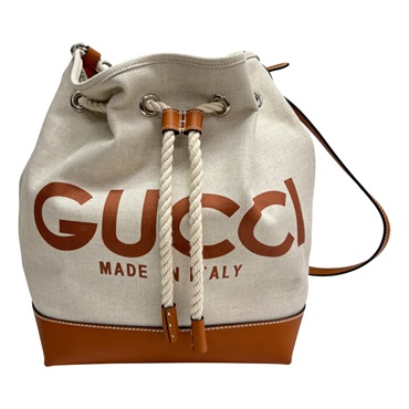 米色 帆布 Logo 水桶包 【GUCCI 古馳】 772856 772856