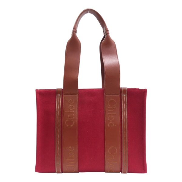 紅色帆布 棕色 牛皮 手提包【Chloe 克羅伊】
