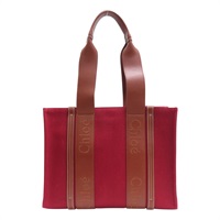 紅色帆布 棕色 牛皮 手提包【Chloe 克羅伊】