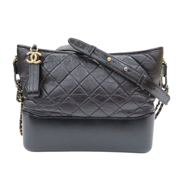 黑色 菱格紋 牛皮 Gabrielle Hobo 流浪包 鏈帶 肩背包【CHANEL 香奈兒】 A93824