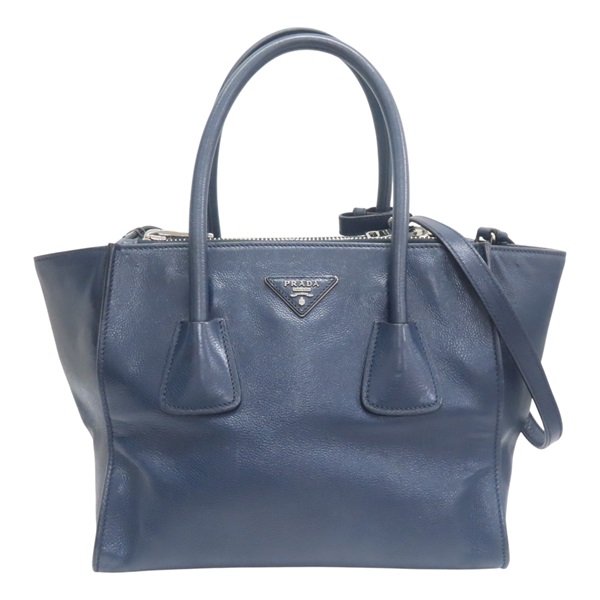 深藍色 牛皮 tote bag 兩用包【PRADA 普拉達】 B2625M