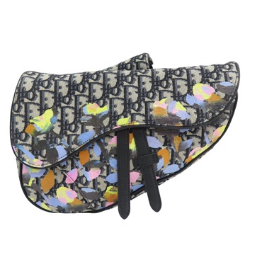 藍色 緹花帆布 塗鴉 Alex Foxton Saddle 馬鞍 肩背包【Dior 迪奧】
