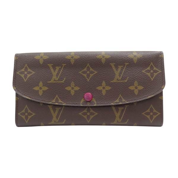 棕色 原花 帆布 Emilie 扣式長夾【LOUIS VUITTON LV 路易威登】 M60697
