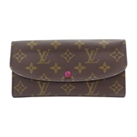 棕色 原花 帆布 Emilie 扣式長夾【LOUIS VUITTON LV 路易威登】 M60697