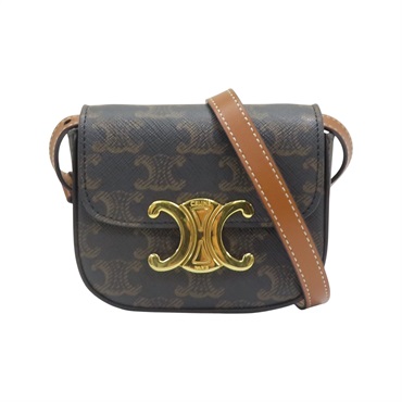 棕色 Triomphe 帆布 Mini Claude 肩背包【CELINE 賽琳】 10I512DQB.04LU