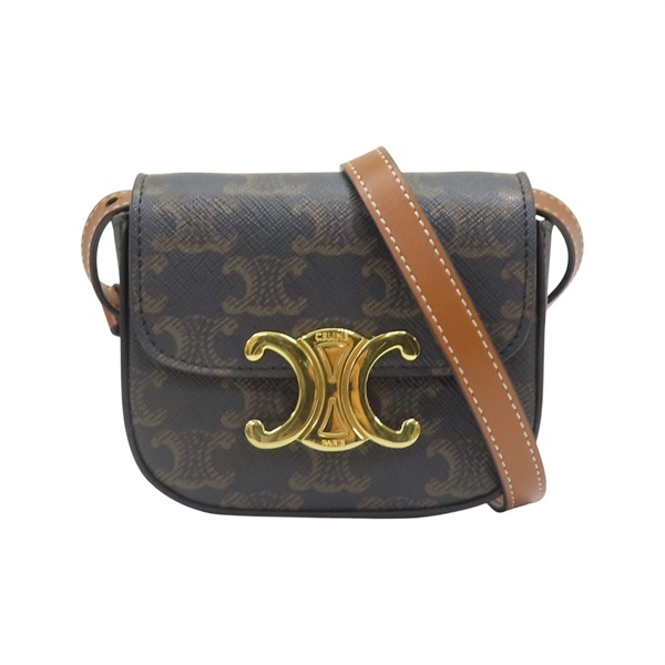 棕色 Triomphe 帆布 Mini Claude 肩背包【CELINE 賽琳】 10I512DQB.04LU