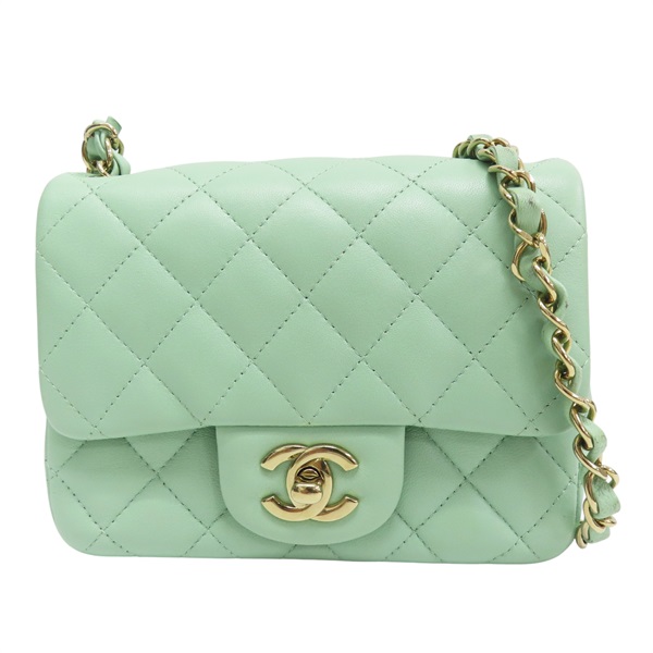 綠色 菱格紋 羊皮 鏈帶 肩背包 金釦【CHANEL 香奈兒】 A35200