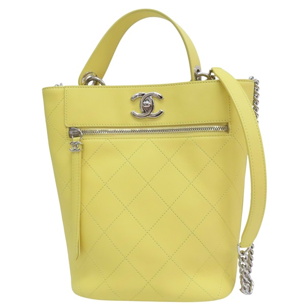 黃色 牛皮 鏈帶兩用包 銀釦【CHANEL 香奈兒】 AS0577