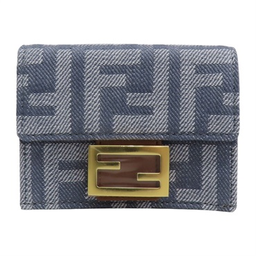 灰色 提花帆布 金扣 三折短夾 8M0395【FENDI 芬迪】 8M0395