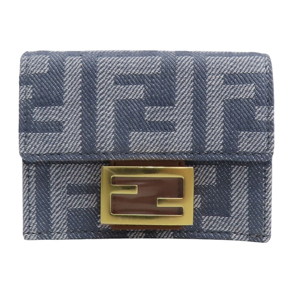 灰色 提花帆布 金扣 三折短夾 8M0395【FENDI 芬迪】 8M0395