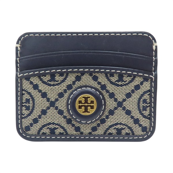 深藍色 提花帆布 牛皮 卡夾 名片夾【TORY BURCH 托里·伯奇】