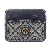 深藍色 提花帆布 牛皮 卡夾 名片夾【TORY BURCH 托里·伯奇】