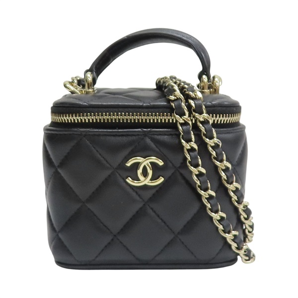 黑色 菱格紋 牛皮 mini vanity bag 鍊帶 肩背包【CHANEL 香奈兒】 AP4934