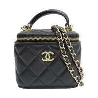 黑色 菱格紋 牛皮 mini vanity bag 鍊帶 肩背包【CHANEL 香奈兒】 AP4934