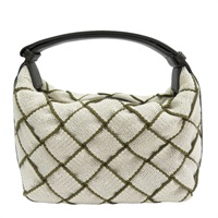 米色帆布 綠線 手提包【BOTTEGA VENETA BV 寶緹嘉】