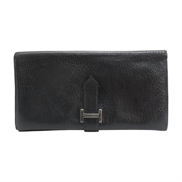 黑色 Chevre山羊皮 Bearn 兩折長夾 口G刻 【HERMES 愛馬仕】