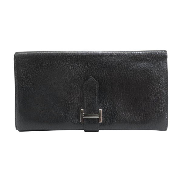 黑色 Chevre山羊皮 Bearn 兩折長夾 口G刻 【HERMES 愛馬仕】