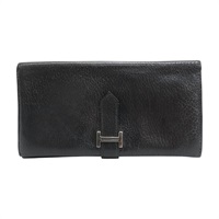 黑色 Chevre山羊皮 Bearn 兩折長夾 口G刻 【HERMES 愛馬仕】