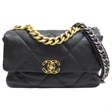 黑色 菱格紋 牛皮 19 30cm 鏈帶肩背包【CHANEL 香奈兒】 AS1161