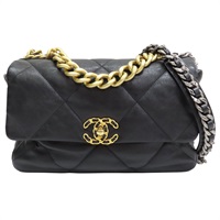 黑色 菱格紋 牛皮 19 30cm 鏈帶肩背包【CHANEL 香奈兒】 AS1161