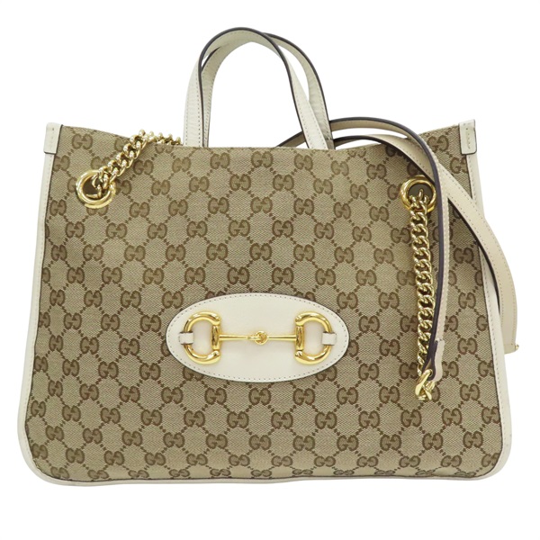 白色 緹花帆布 1955 Horsebit 肩背包【GUCCI 古馳】 621144