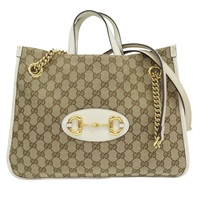 白色 緹花帆布 1955 Horsebit 肩背包【GUCCI 古馳】 621144