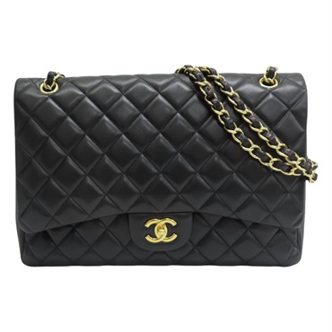 黑色 菱格紋 羊革 Maxi Classic Flap 鍊帶 肩背包 (無卡)【CHANEL 香奈兒】