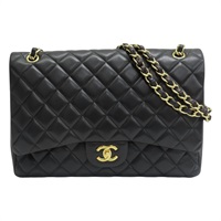 黑色 菱格紋 羊革 Maxi Classic Flap 鍊帶 肩背包 (無卡)【CHANEL 香奈兒】