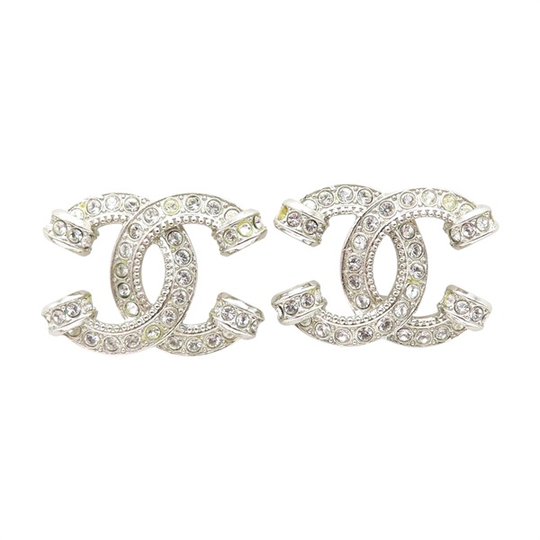 銀色 鍍銀 雙C水晶 耳環 【CHANEL 香奈兒】
