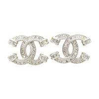 銀色 鍍銀 雙C水晶 耳環 【CHANEL 香奈兒】